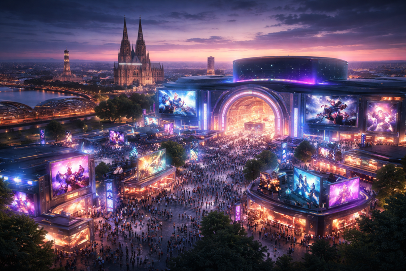 Gamescom bei Nacht - KI-Bild