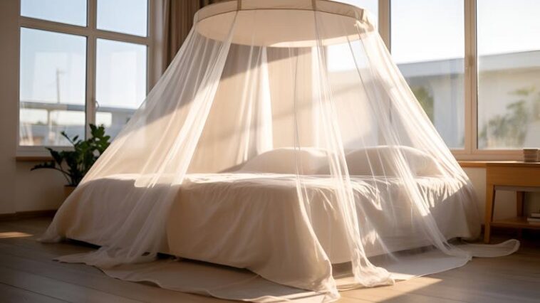 Moskitonetz über dem Bett
